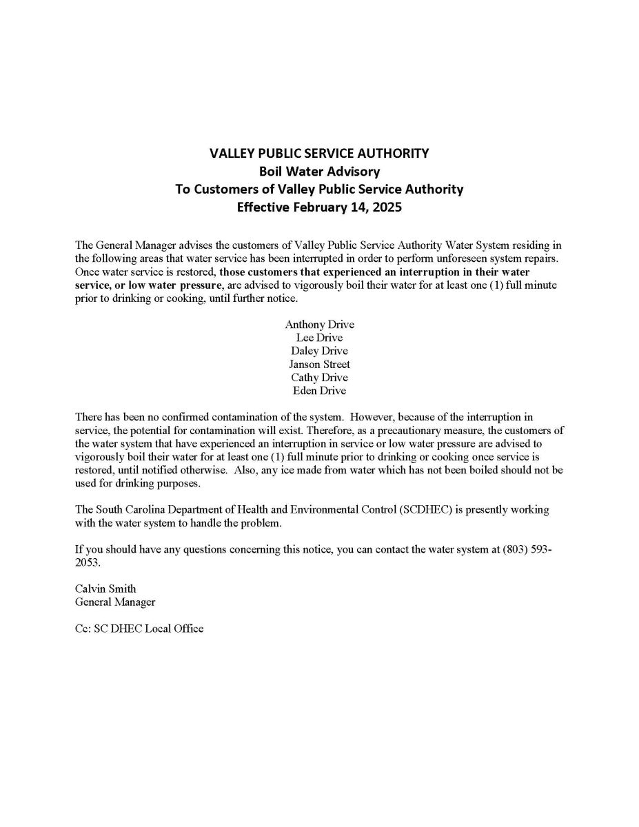  BOIL WATER ADVISORY FEB 14 2025  