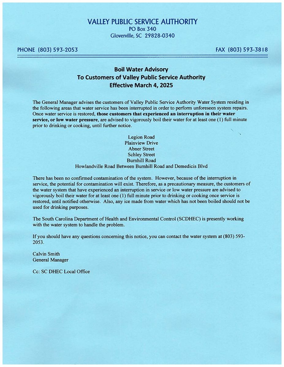 BOIL WATER ADVISORY MARCH 4 2025